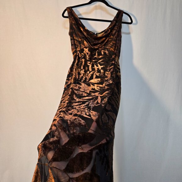 TADASHI Vintage Y2K Black Brown Crushed Velvet Floral Babydoll Maxi Dress Size S - Picture 7 of 15
